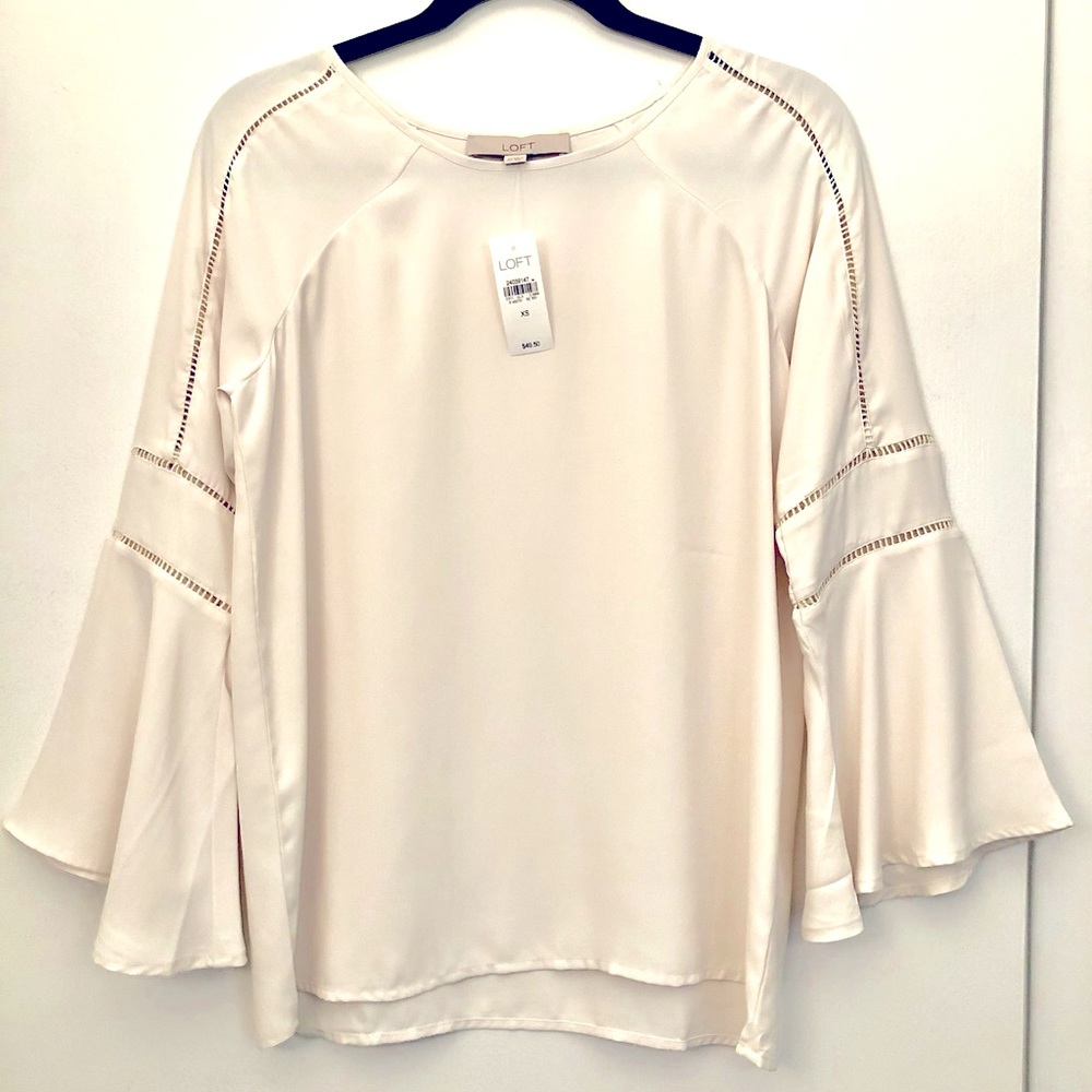 NWT Loft Bell Sleeve Cream Blouse, Size XS